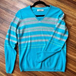 Lochmere Machine Washable blue, green, grey Cashmere Sweater size M